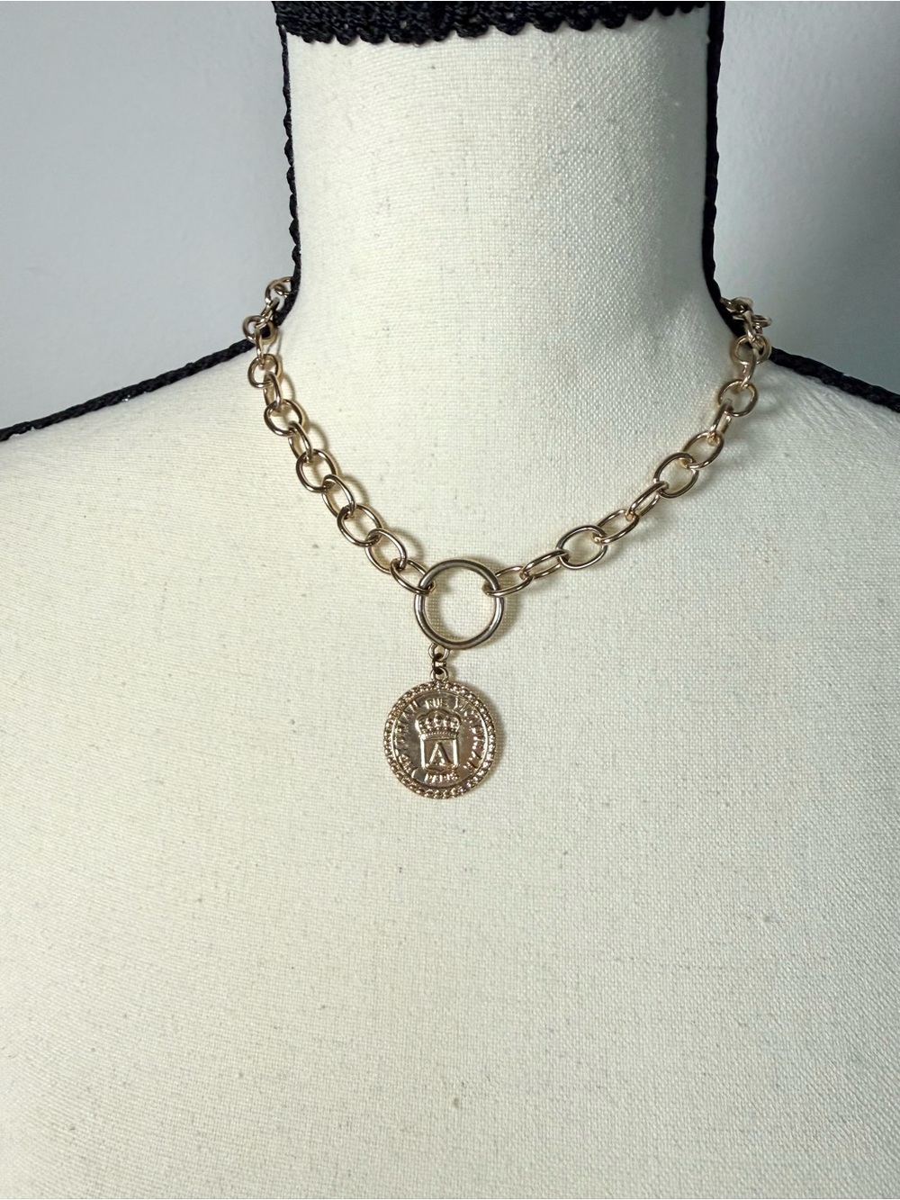Gold-Tone Chain Necklace with Medallion Pendant